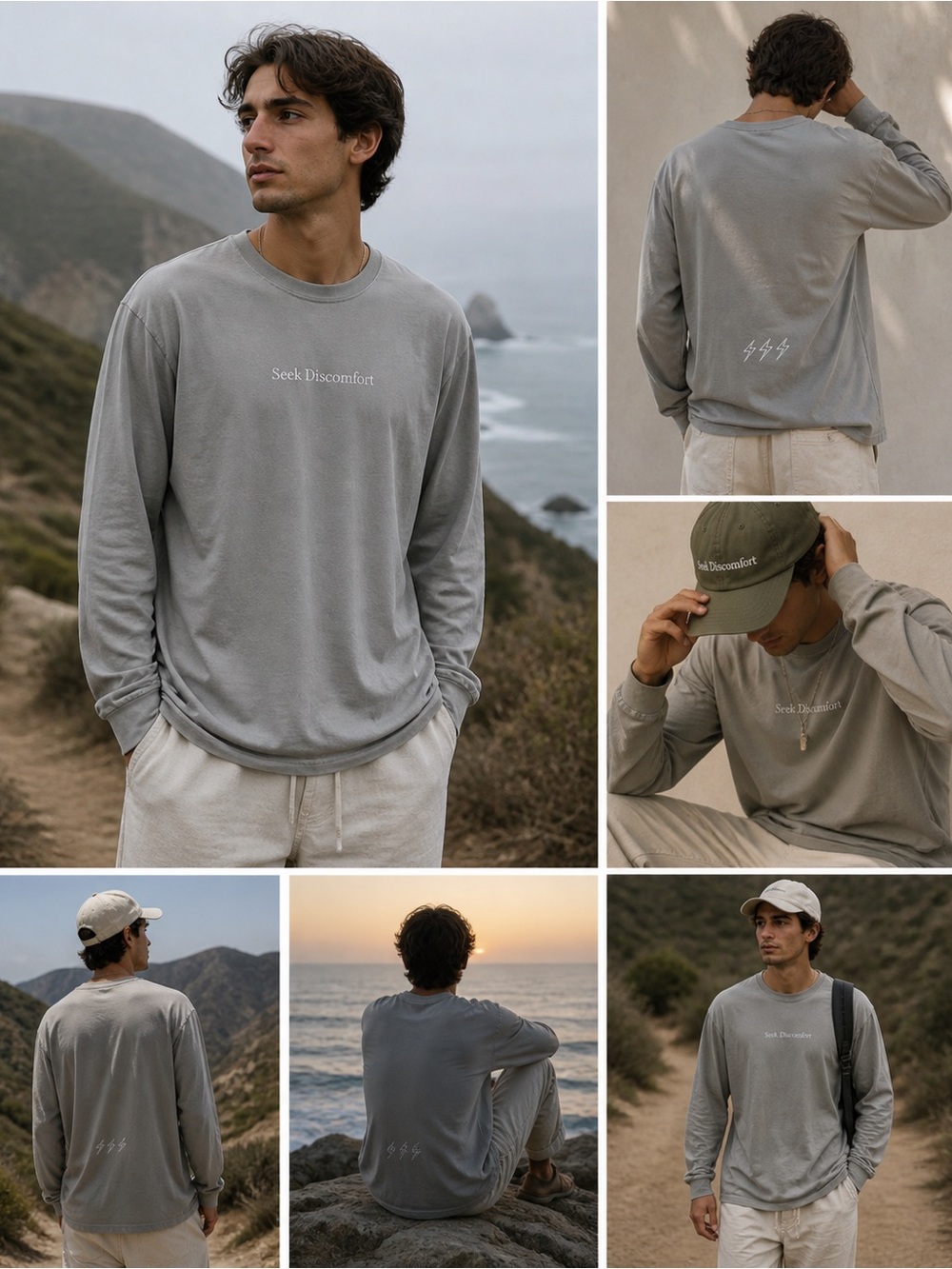 Seek Discomfort Men's Long-Sleeve Tee — Light Grey